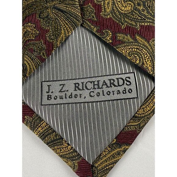 JZ RICHARDS Necktie Mens 100% Silk Tie Designer  58" Burgundy, Gold Tie Classic - Picture 4 of 12